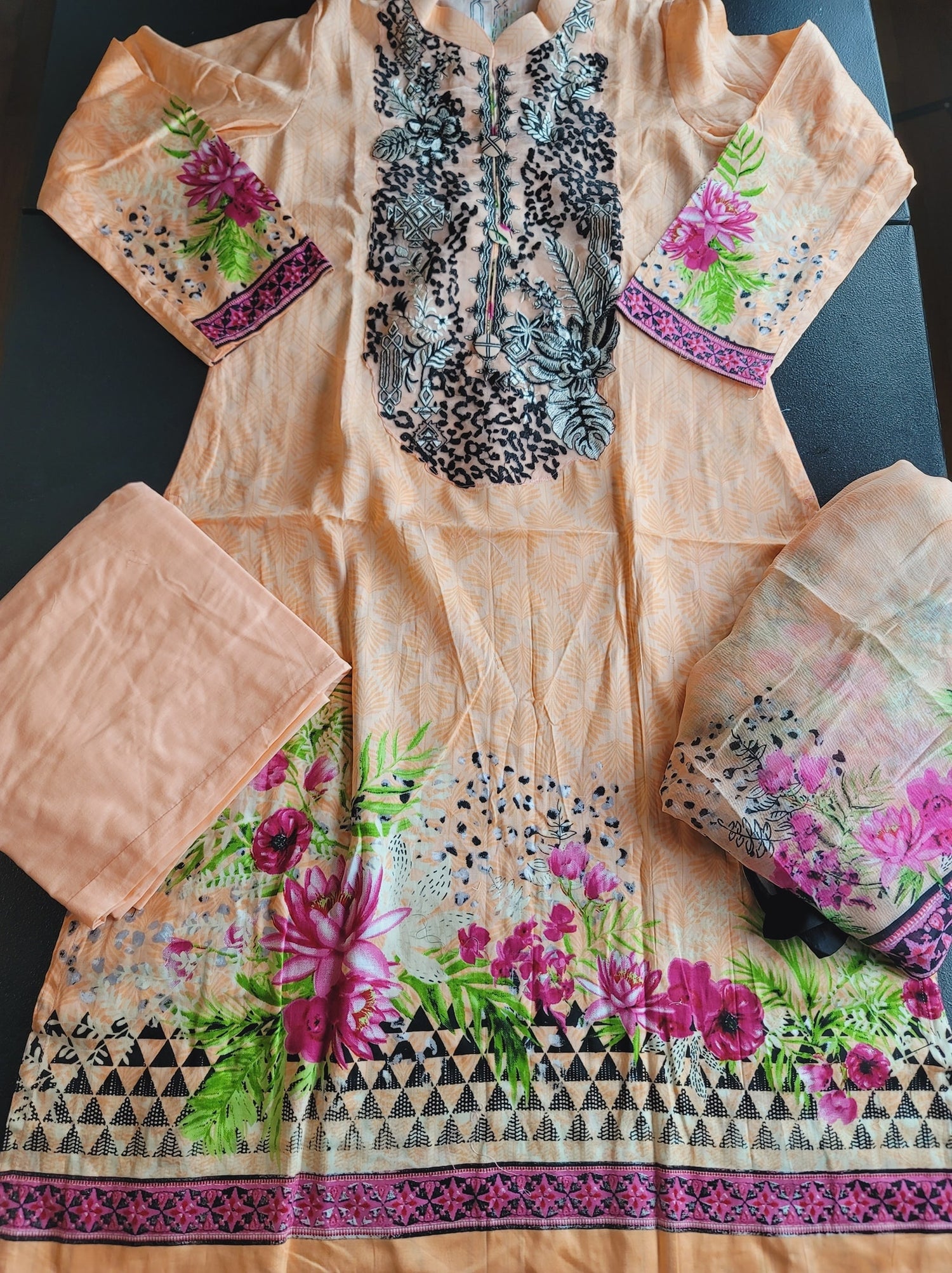 Indian Cotton Stitched Embroidery Suit Ready To Ship
