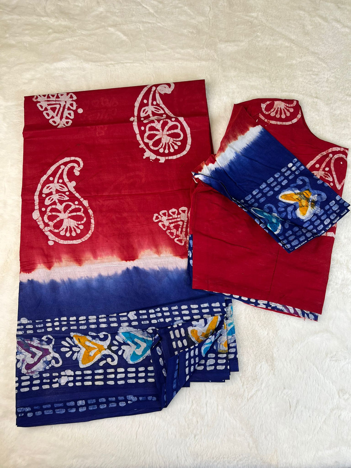 Cotton batik saree with stiched blouse