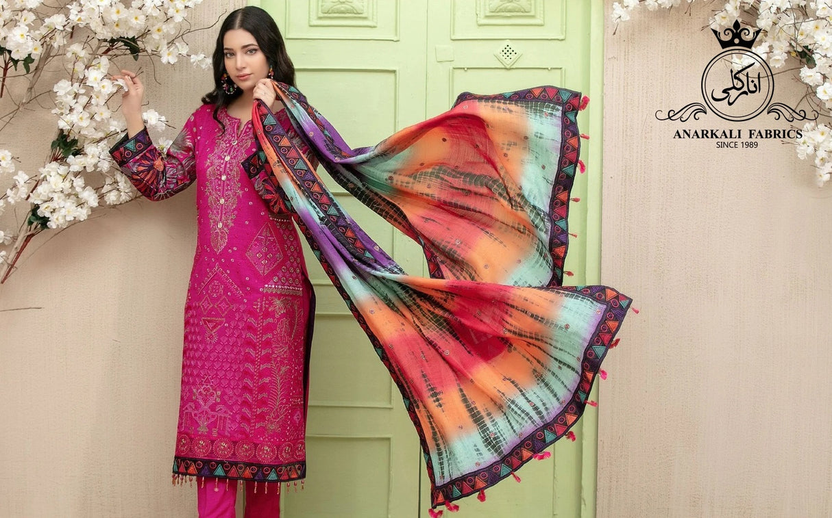 Mahsa Leather Peach By Tawakkal Chiffon Embroidered Collection 2021 -100% Original Guaranteed