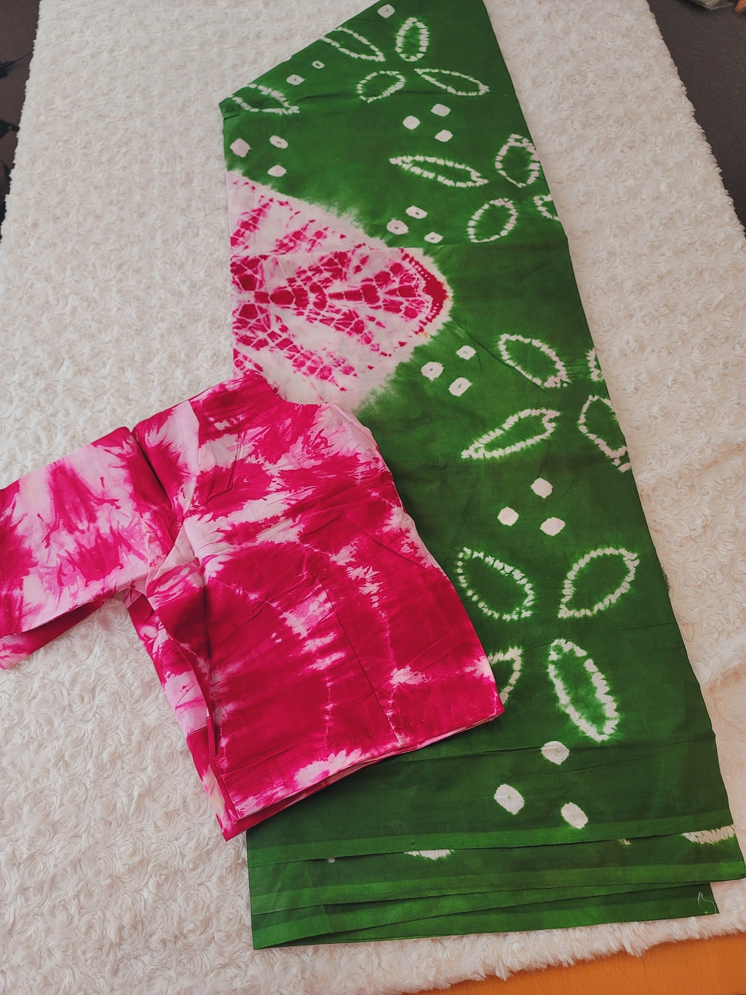 Cotton batik saree with stiched blouse