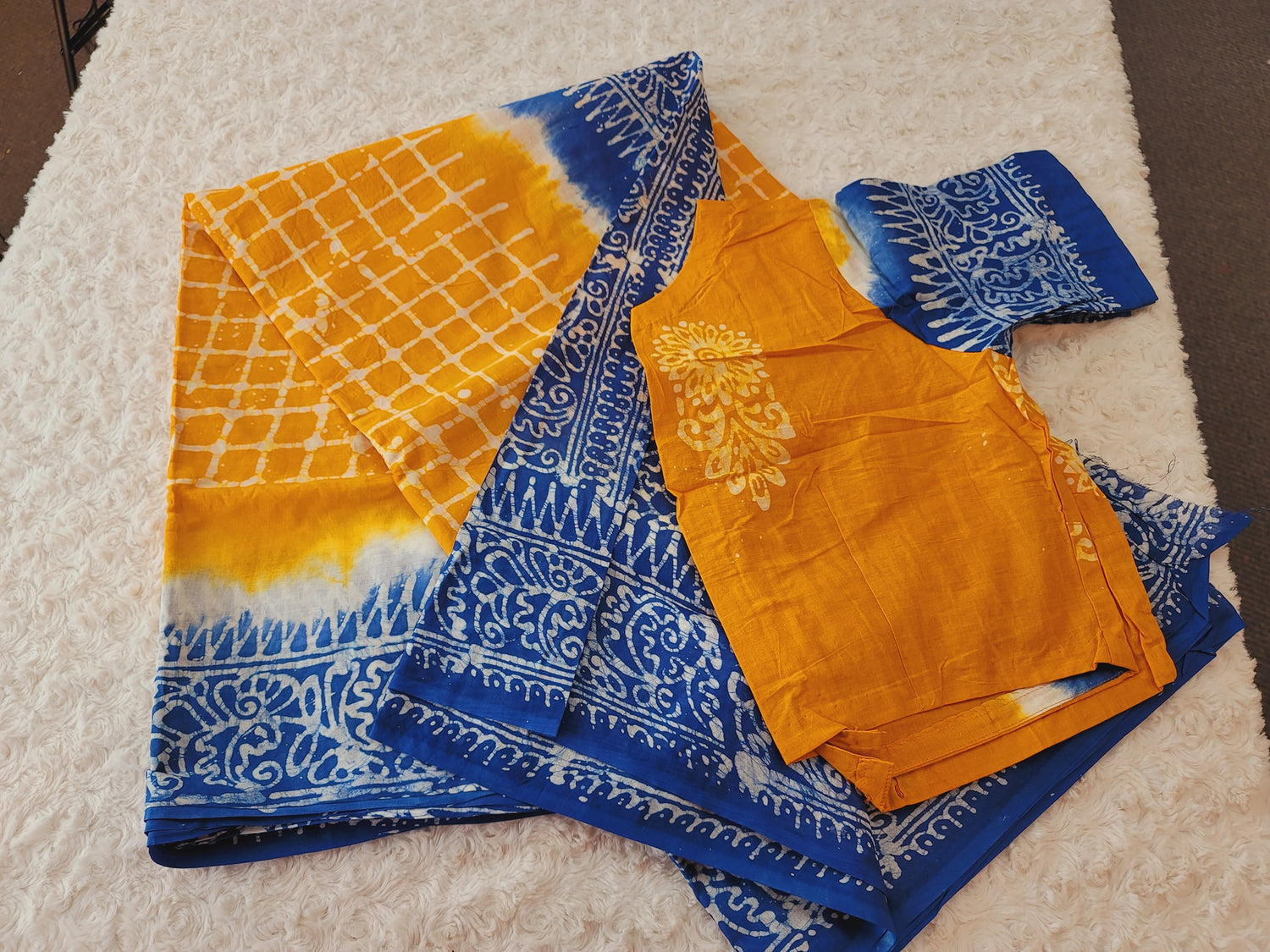 Cotton batik saree with stiched blouse