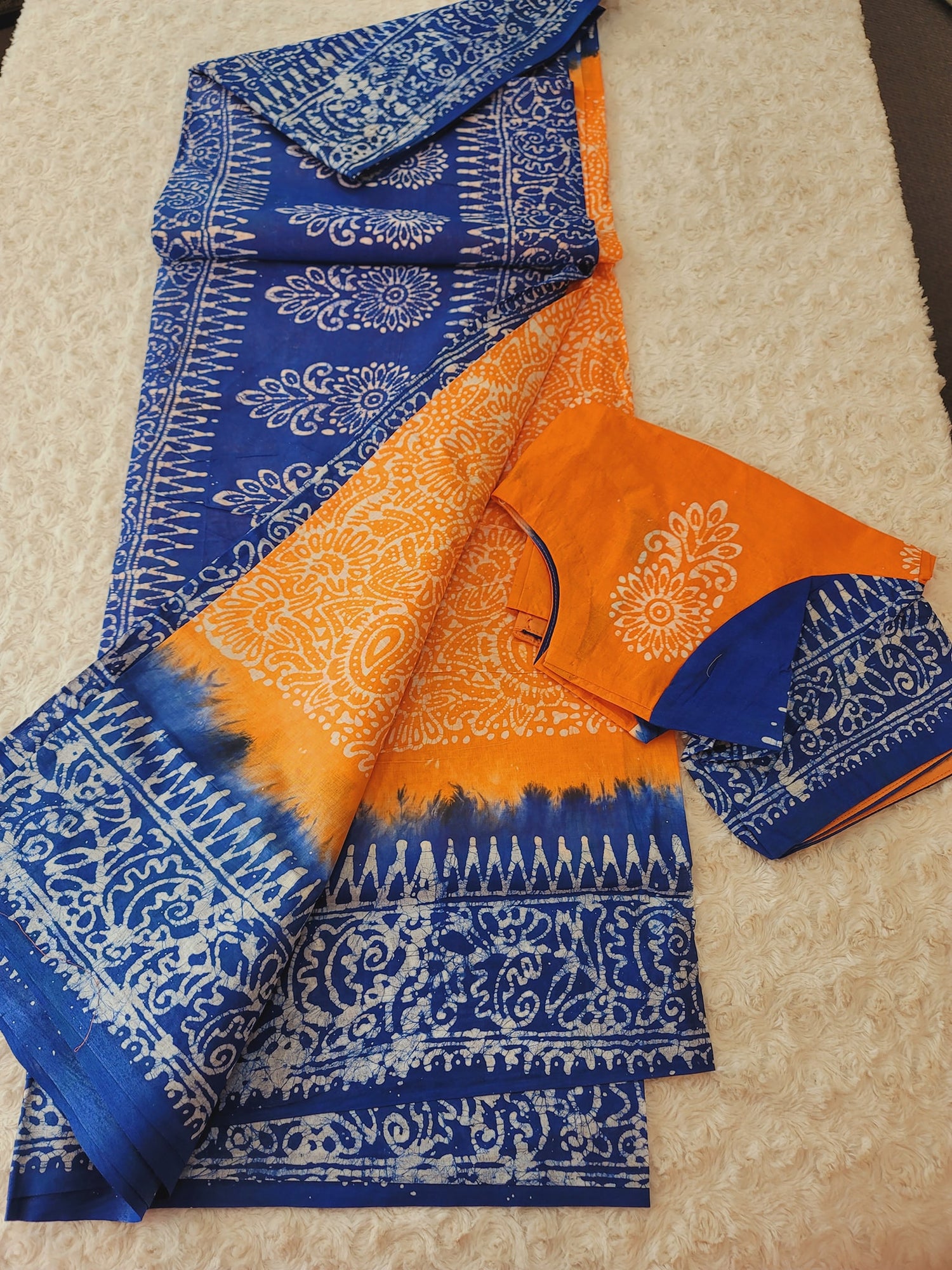 Cotton batik saree with stiched blouse