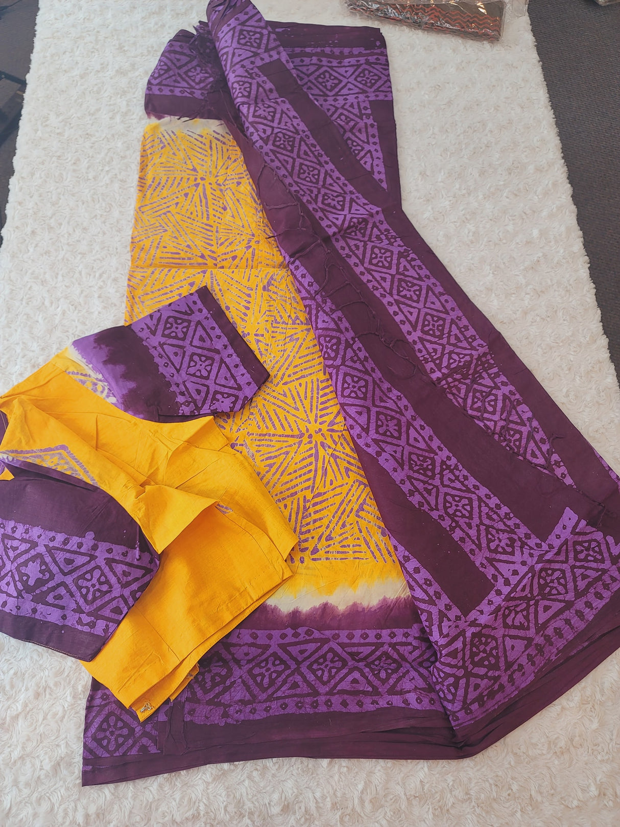 Cotton batik saree with stiched blouse