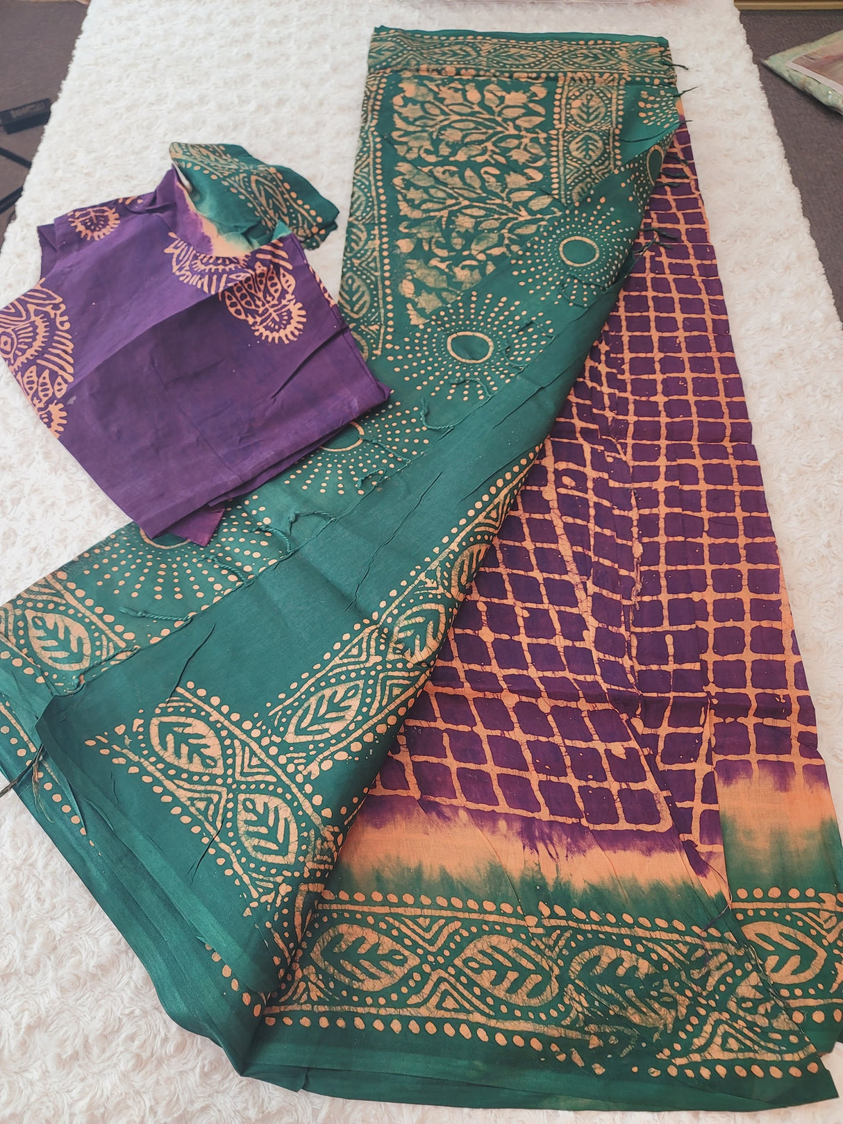 Cotton batik saree with stiched blouse