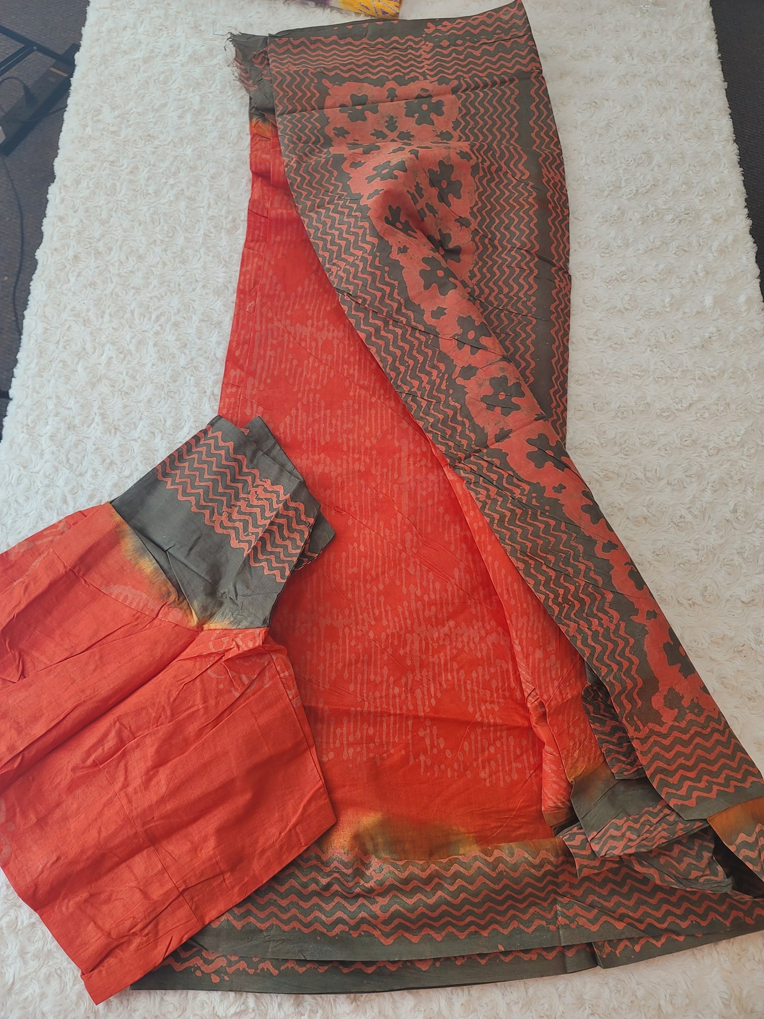 Cotton batik saree with stiched blouse