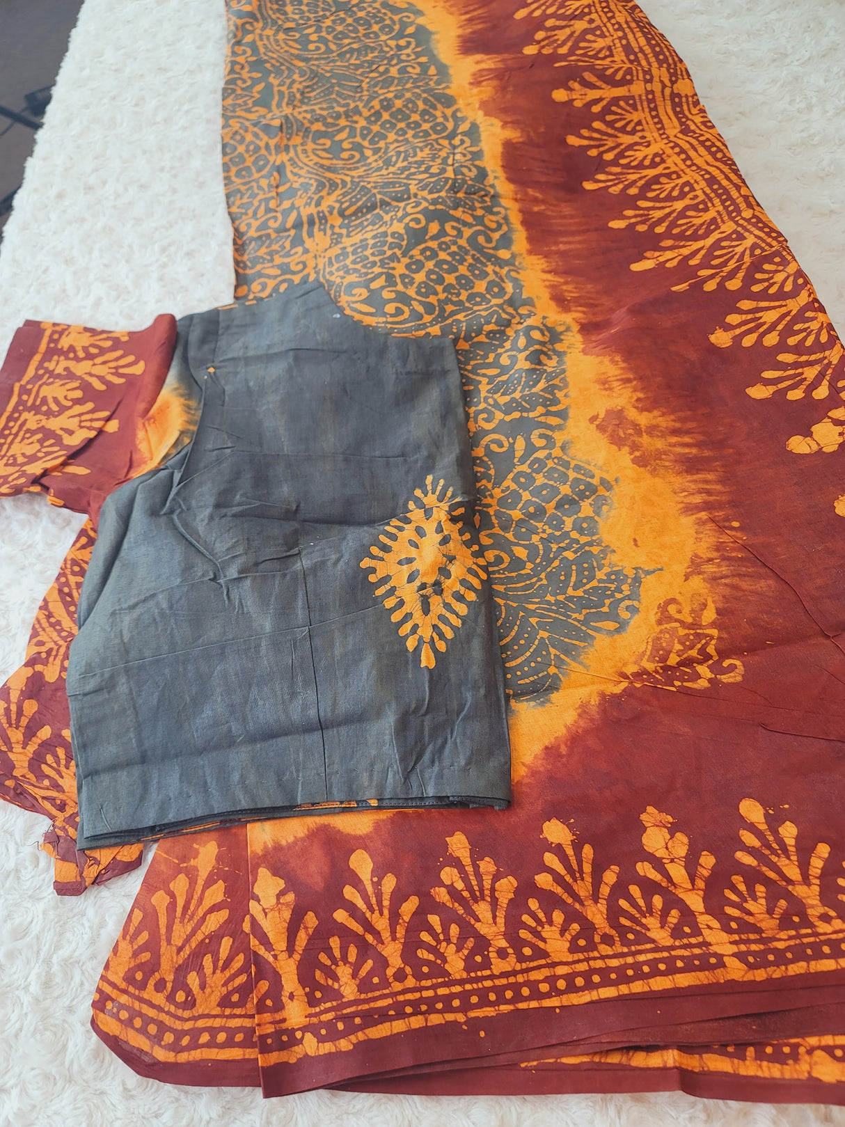 Cotton batik saree with stiched blouse