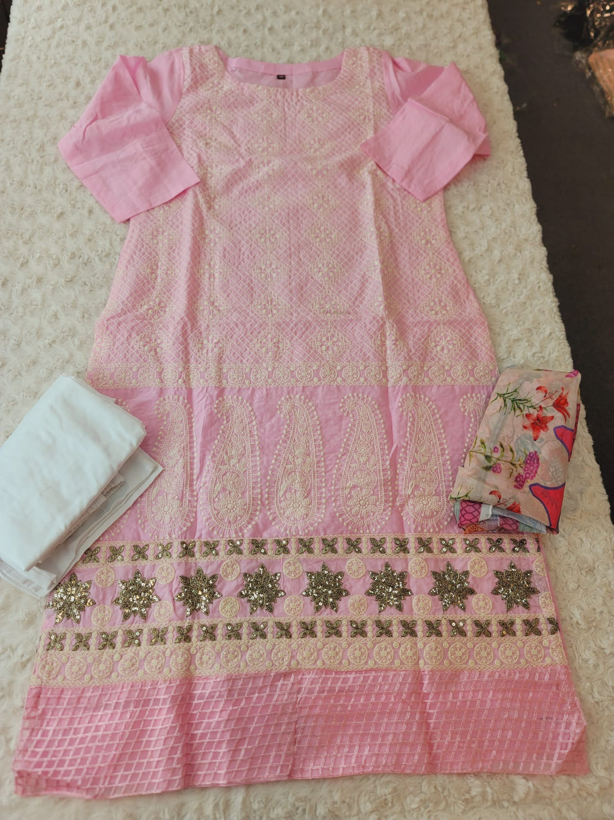 Indian Cotton Stitched Embroidery Suit Ready To Ship