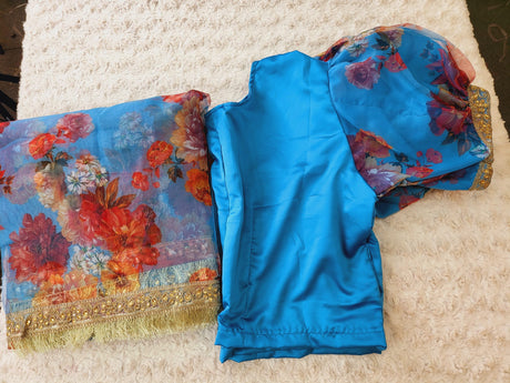 Pure Organza Saree with Stiched Blouse