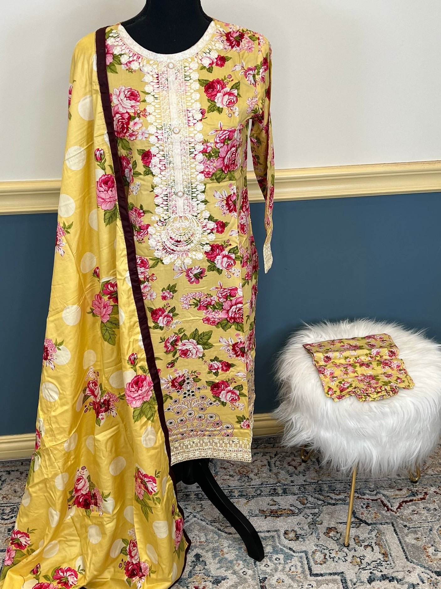 Pakistani linen Embroidered Salwar kameez Ready To Ship