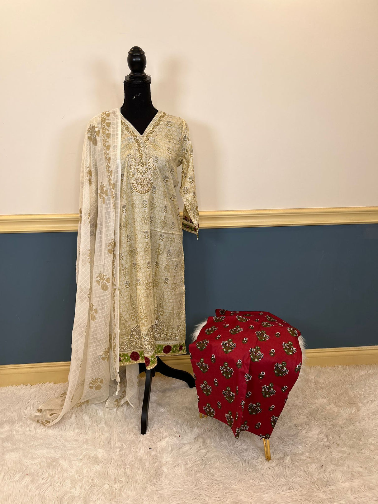 Indian Cotton Stitched Embroidery Suit Ready To Ship