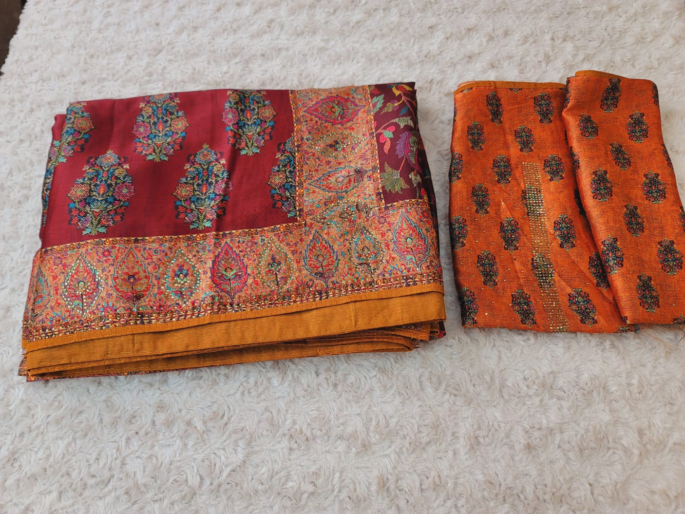 Raw silk with stone work