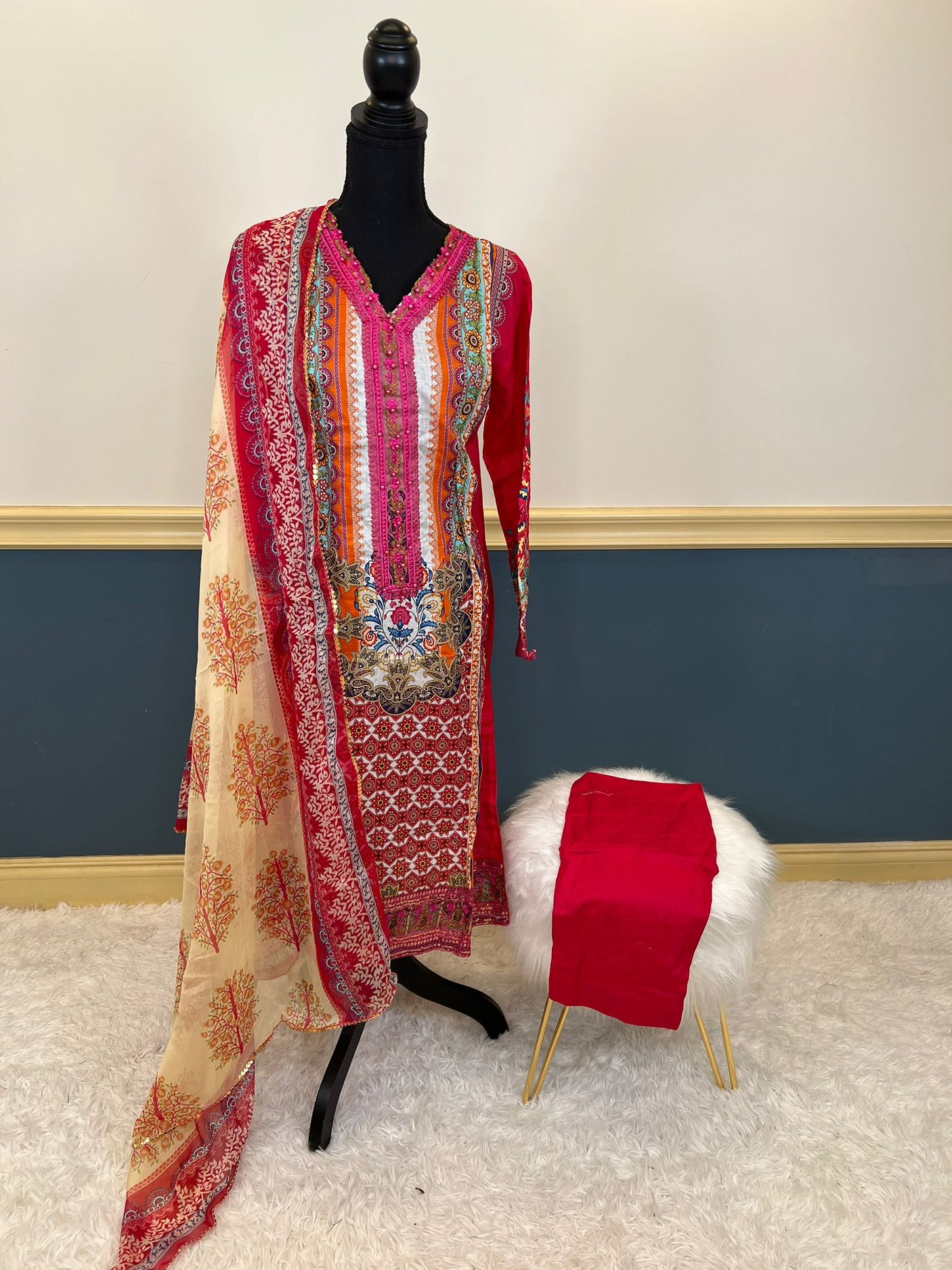 Pakistani Stitched lawn Embroidered Salwar kameez ready to ship