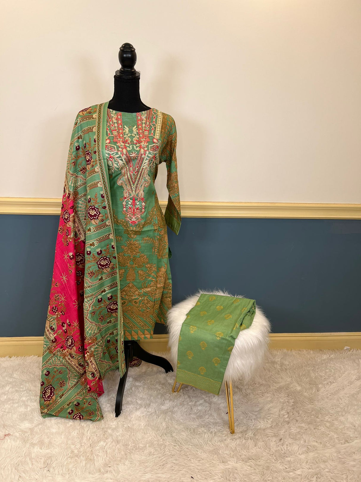 Indian Cotton Stitched Embroidery Suit Ready To Ship