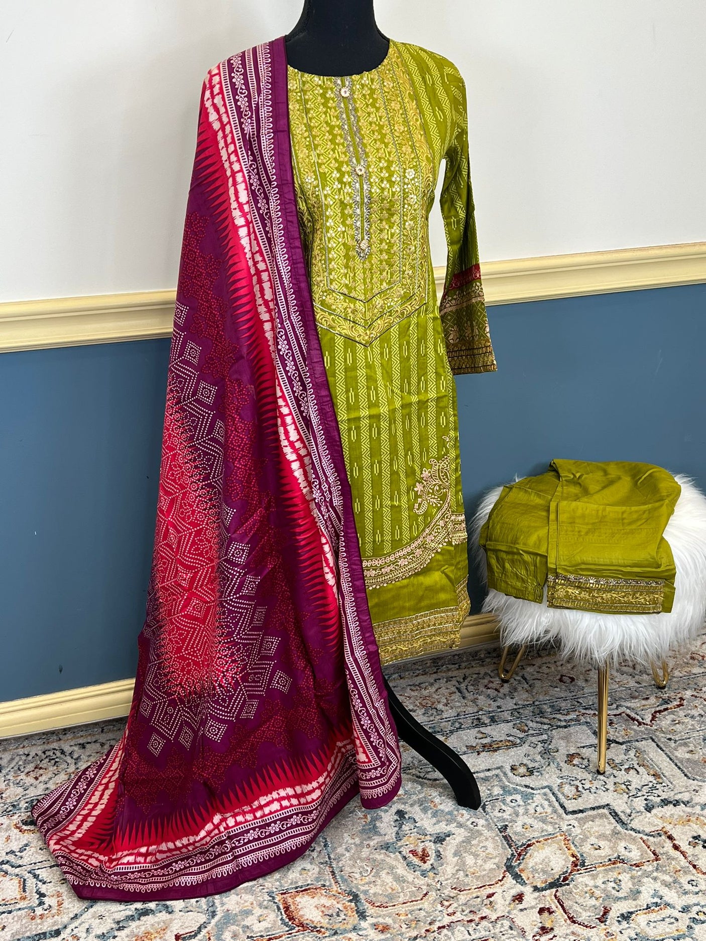 Pakistani linen Embroidered Salwar kameez Ready To Ship