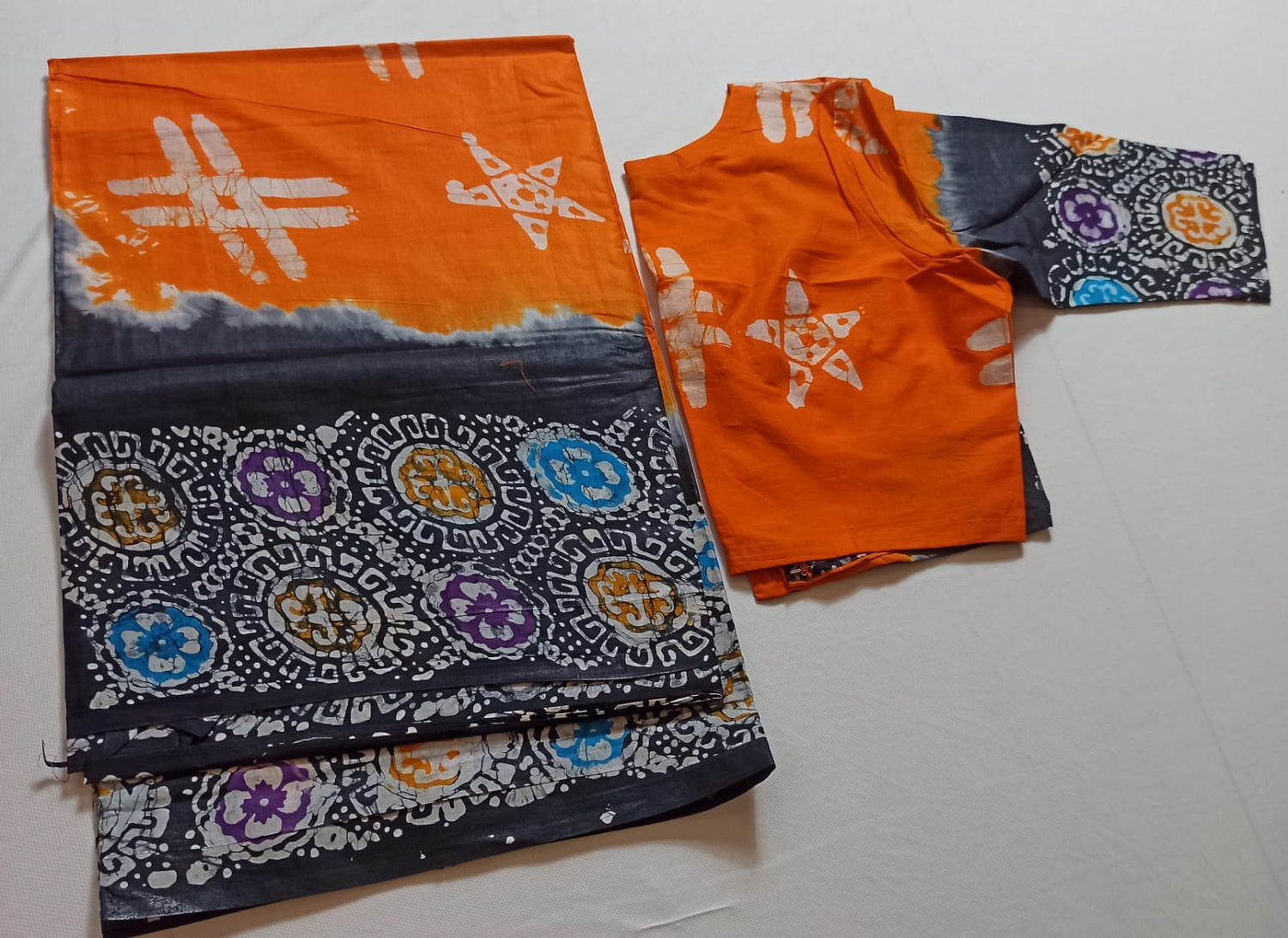 Cotton batik saree with stiched blouse