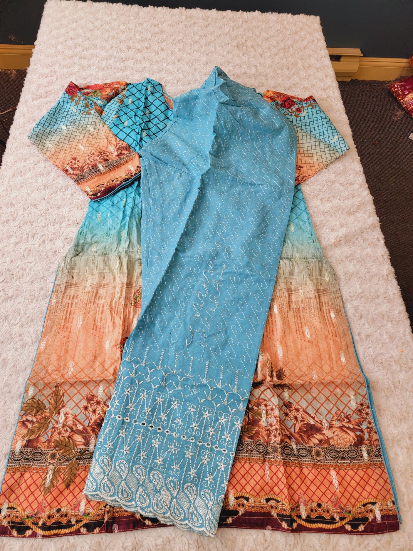 Pakistani Stitched Embroidered Lawn Salwar kameez ready to ship (2pc)