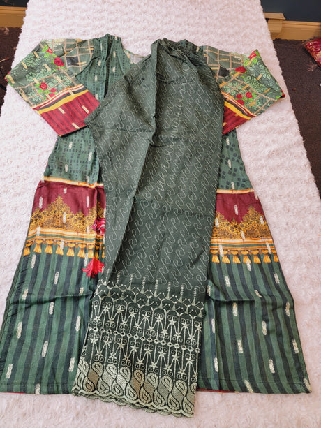 Pakistani Stitched Embroidered Lawn Salwar kameez ready to ship (2pc)