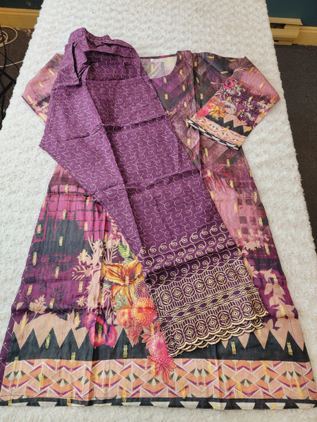 Pakistani Stitched Embroidered Lawn Salwar kameez ready to ship (2pc)