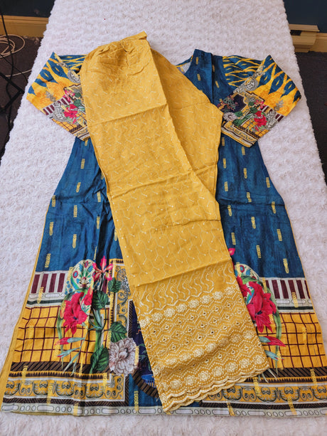 Pakistani Stitched Embroidered Lawn Salwar kameez ready to ship (2pc)