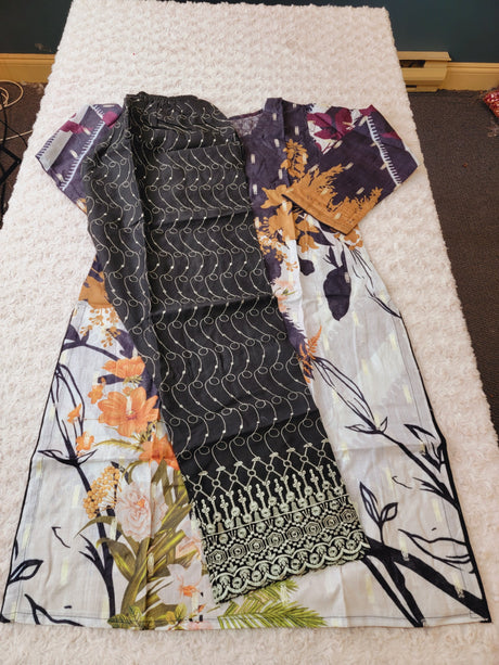 Pakistani Stitched Embroidered Lawn Salwar kameez ready to ship (2pc)