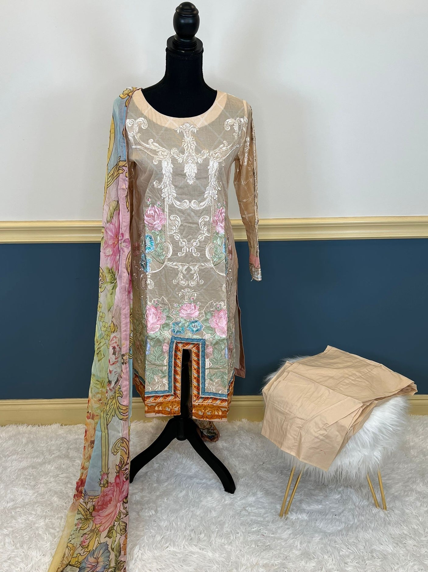 Pakistani lawn stitched  Embroidered Suit Ready To Ship