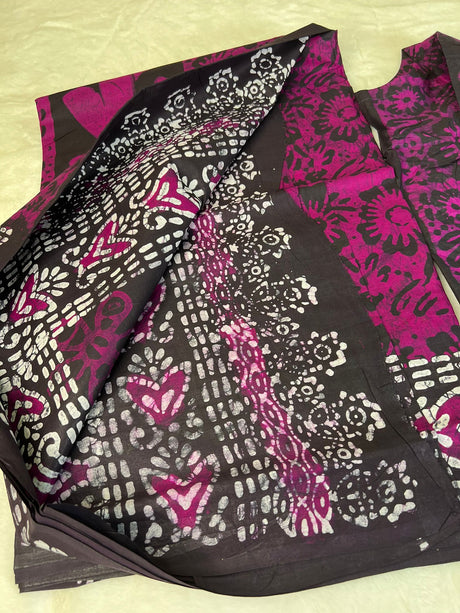 Raw Silk Batik Saree with stitched blouse