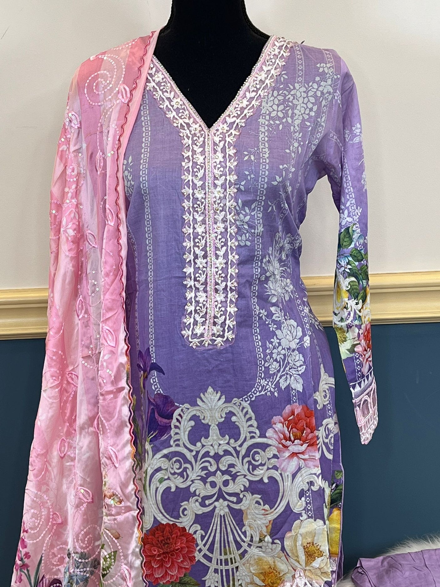 Pakistani Stitched Luxury Embroidered lawn Salwar kameez ready to ship