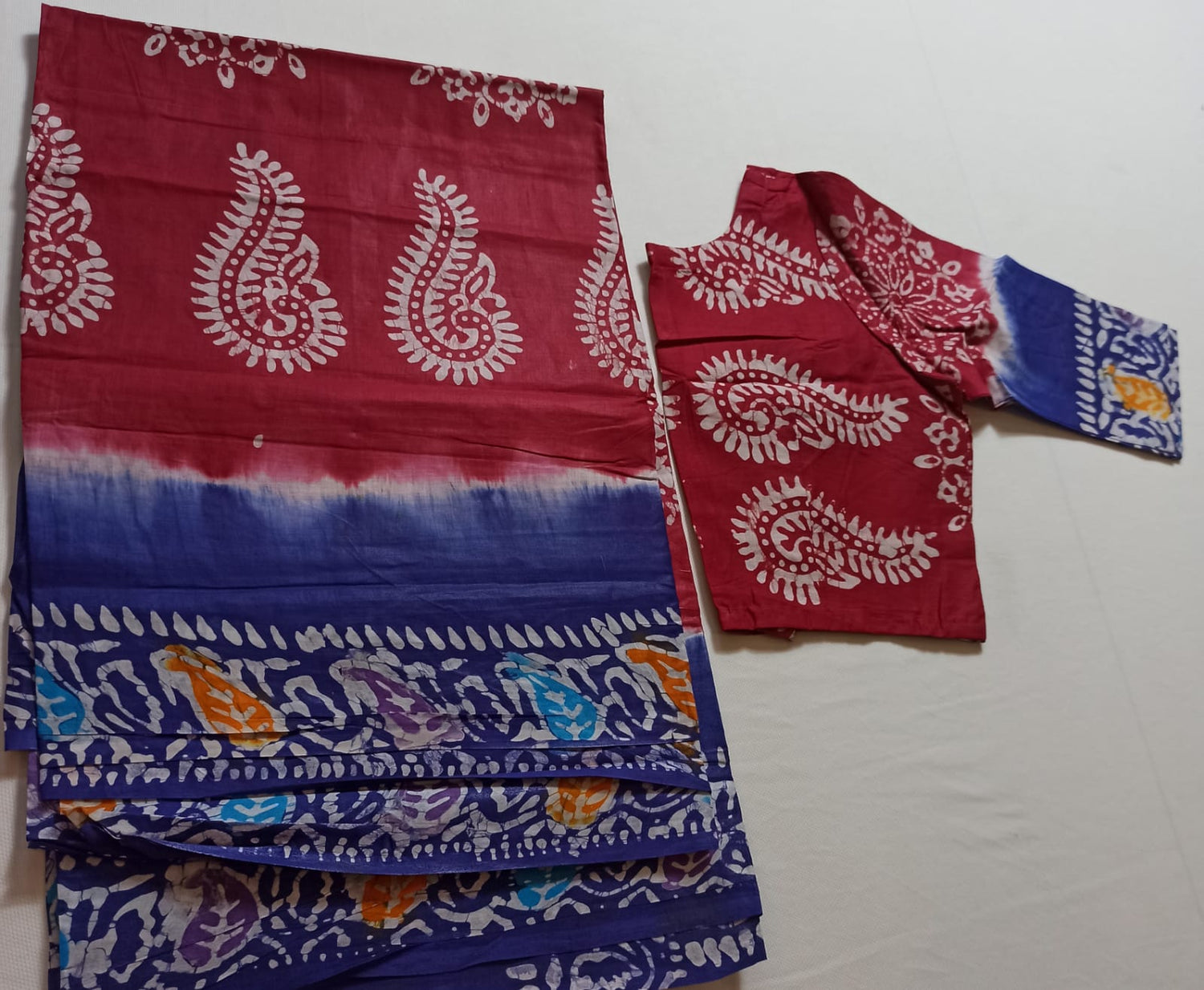 Cotton batik saree with stiched blouse