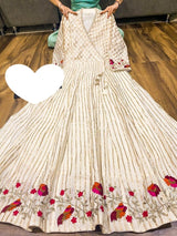 Premium heavy cotton Anrakha pattern gown with heavy gota in front & back both side with heavy embroidery in sleeves & bottom of dress