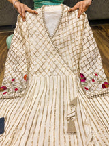 Premium heavy cotton Anrakha pattern gown with heavy gota in front & back both side with heavy embroidery in sleeves & bottom of dress