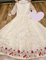 Premium heavy cotton Anrakha pattern gown with heavy gota in front & back both side with heavy embroidery in sleeves & bottom of dress