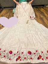 Premium heavy cotton Anrakha pattern gown with heavy gota in front & back both side with heavy embroidery in sleeves & bottom of dress