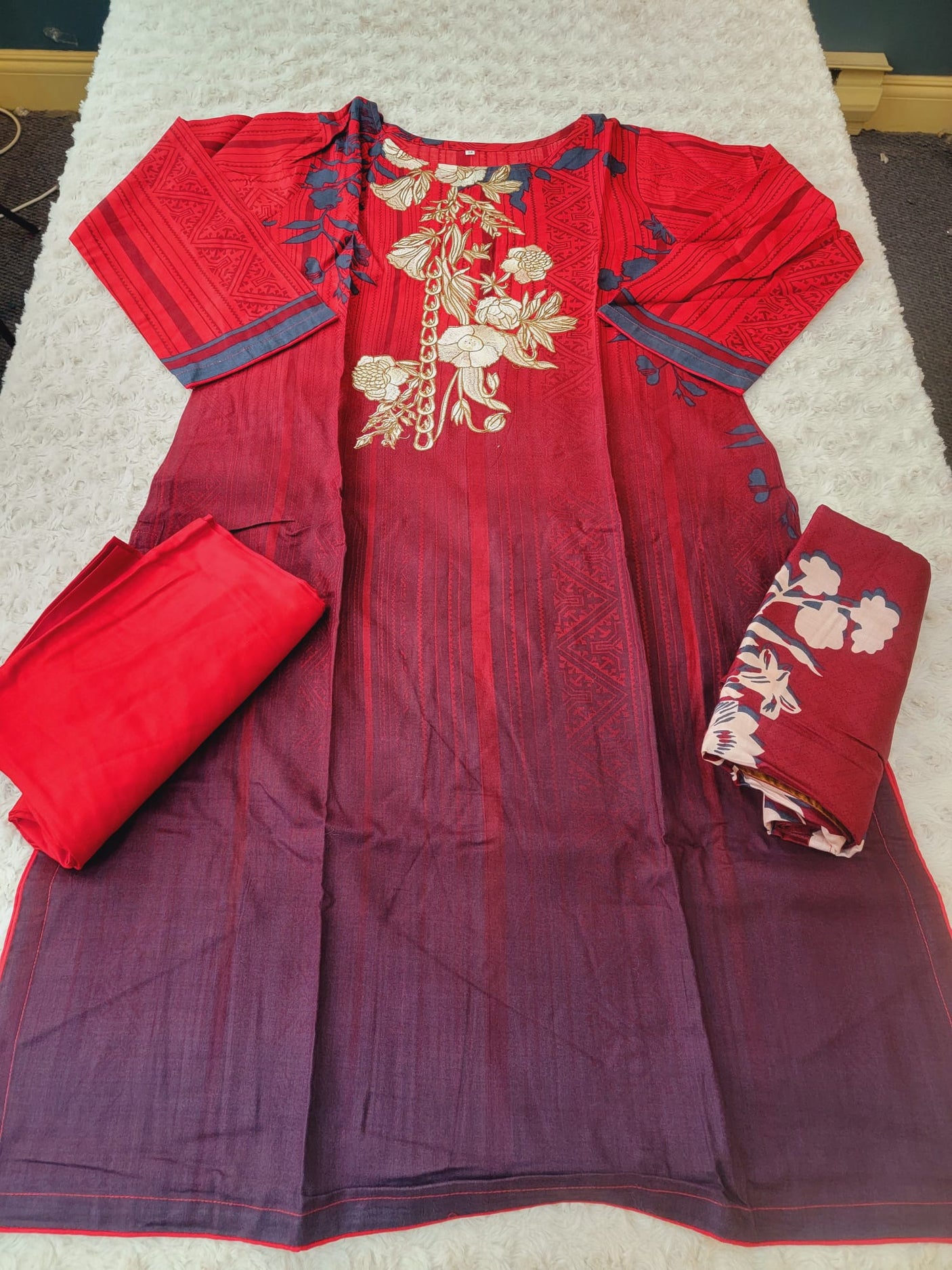 Pakistani linen Embroidered Salwar kameez Ready To Ship