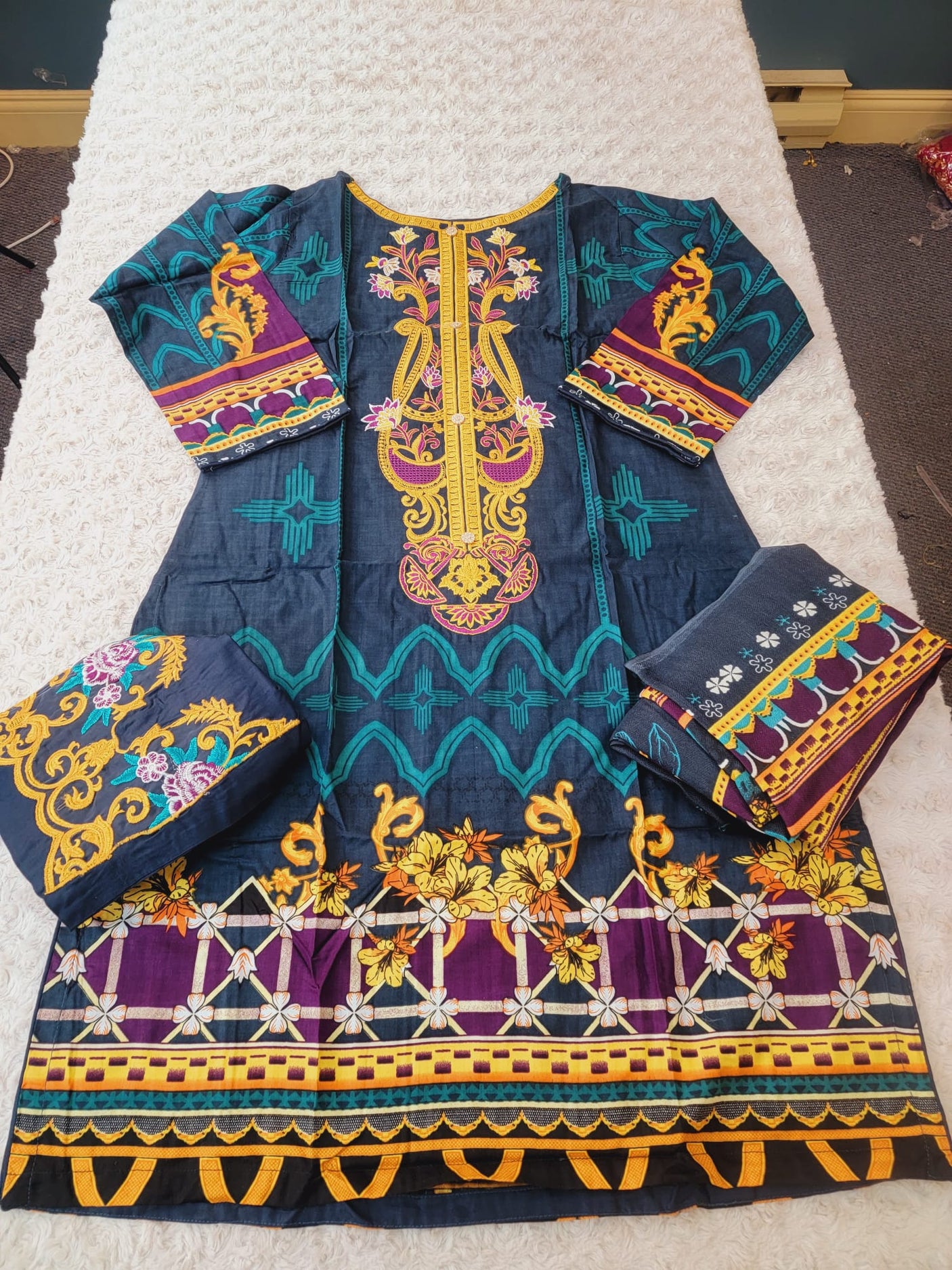 Pakistani linen Embroidered Salwar kameez Ready To Ship