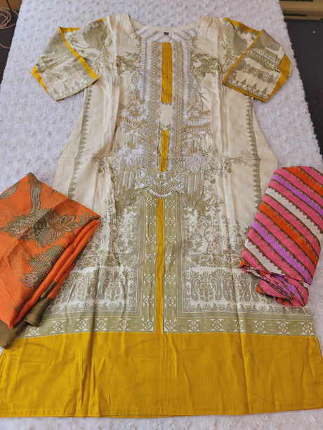 Indian Cotton Stitched Embroidery Suit Ready To Ship