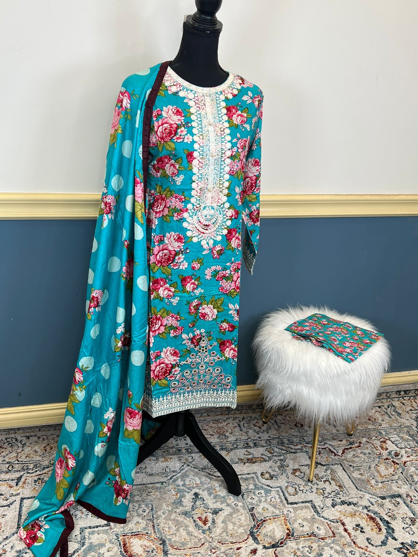 Pakistani linen Embroidered Salwar kameez Ready To Ship