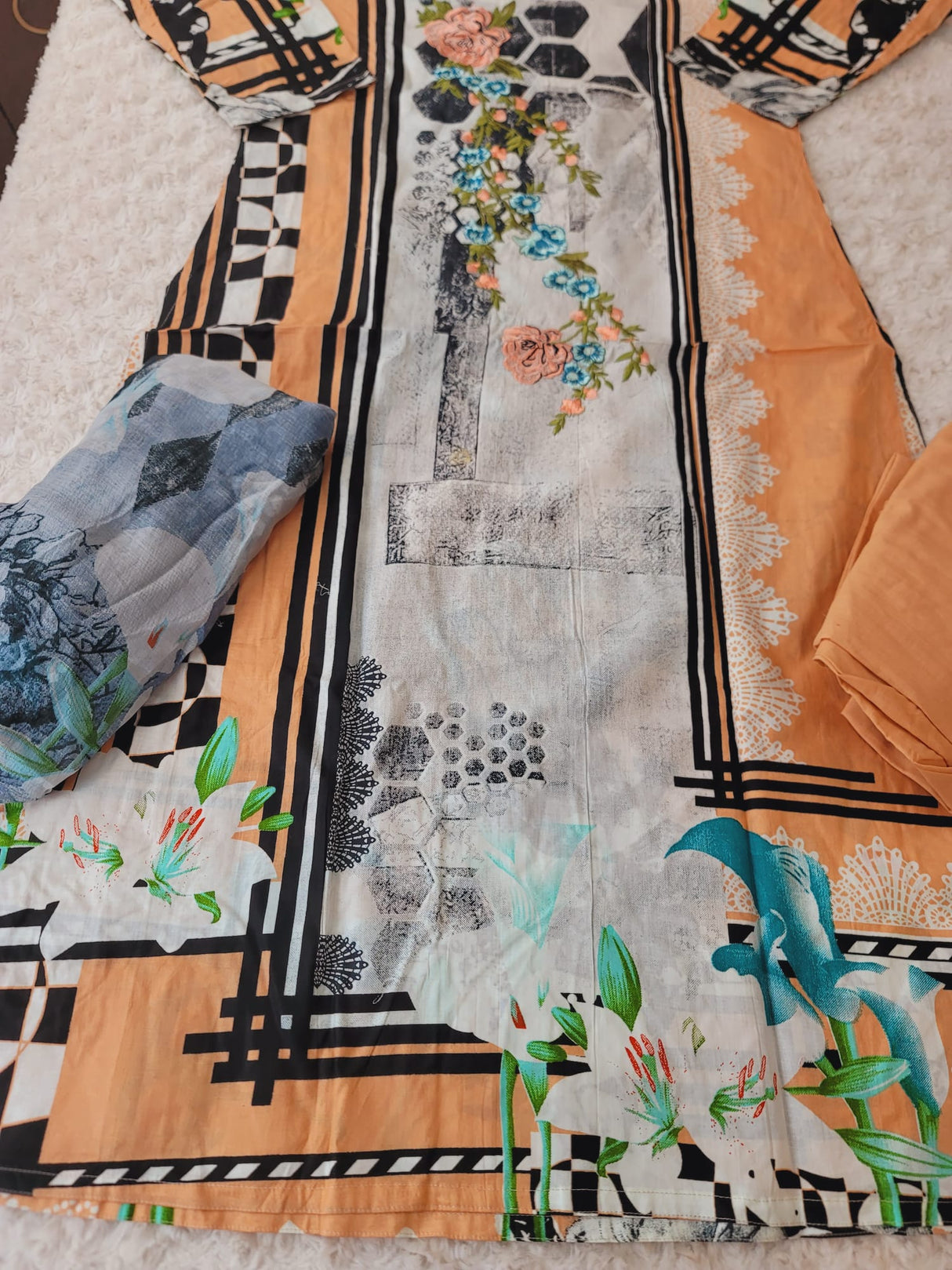 Indian Cotton Stitched Embroidery Suit Ready To Ship