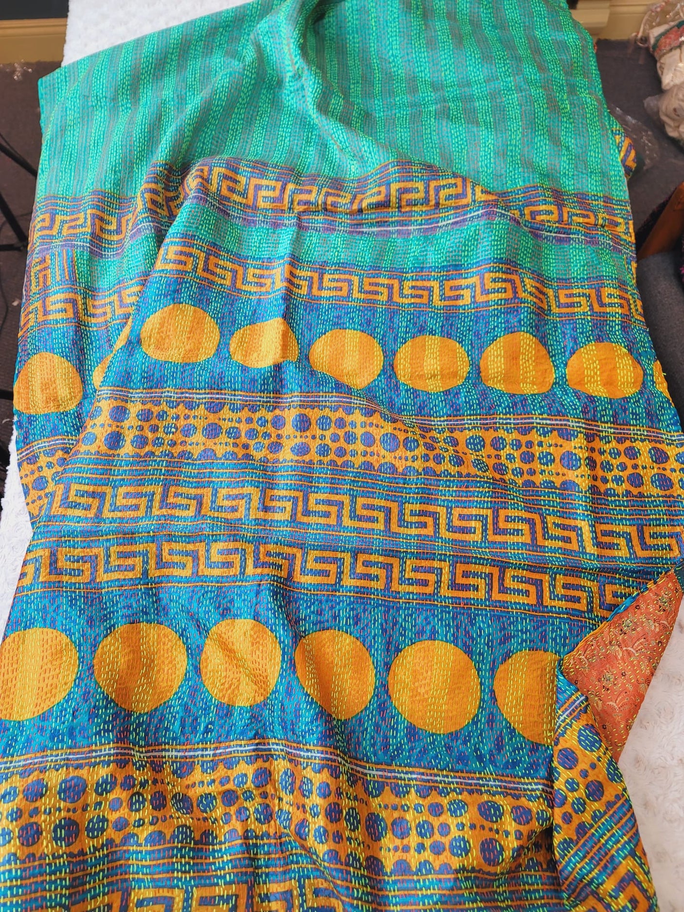 Pure hand stitched, math-stitch silk stoles which can be carried both ways!