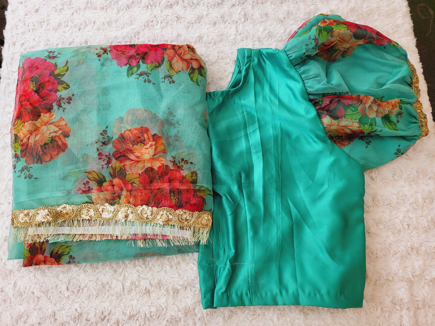 Pure Organza Saree with Stiched Blouse