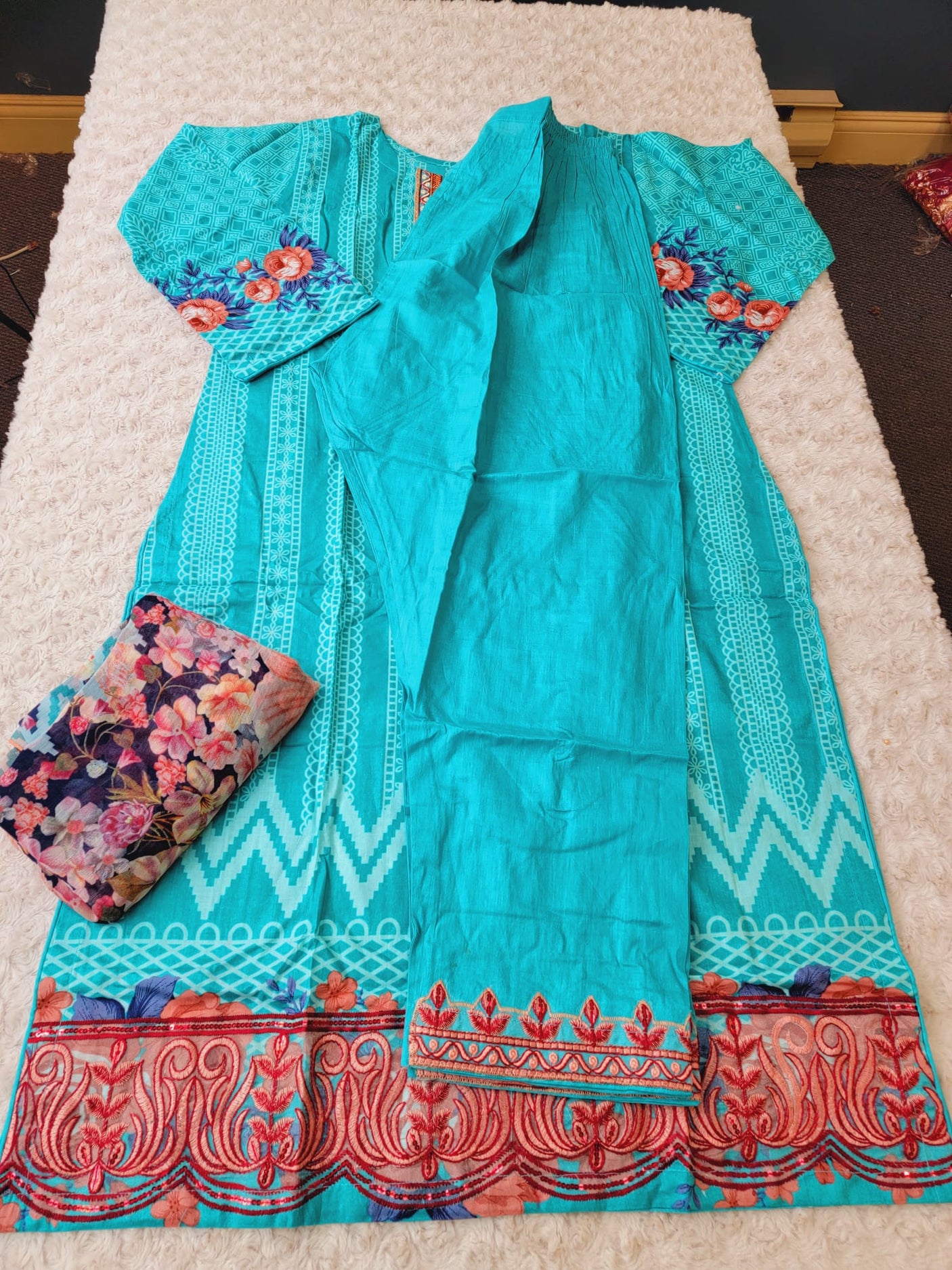 Pakistani Stitched lawn Embroidered Salwar kameez ready to ship