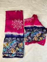 Raw Silk Batik Saree with stitched blouse