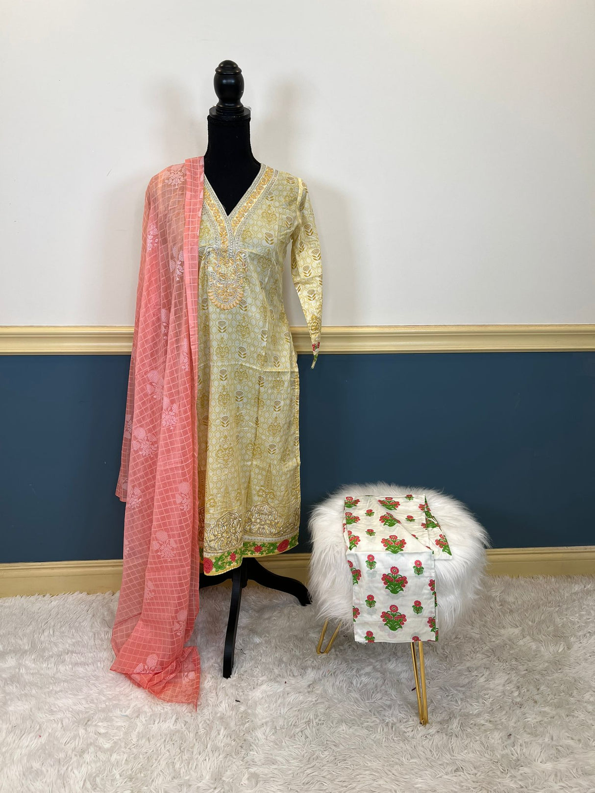 Indian Cotton Stitched Embroidery Suit Ready To Ship