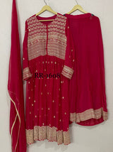 Pure Georgette Ready To Wear Long kurta With Attached Lining And Beautiful Thread Embroidery With Cutdana And Sequence Work, Pure Chiffon Full Size Dupatta With Four Side Thread Border