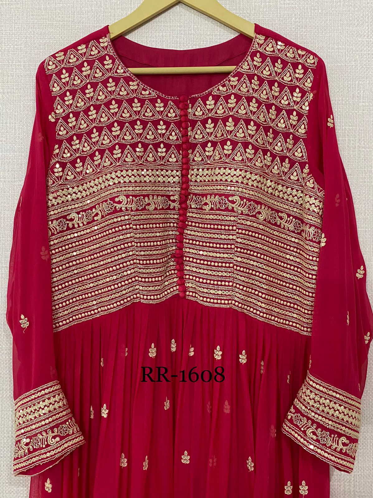 Pure Georgette Ready To Wear Long kurta With Attached Lining And Beautiful Thread Embroidery With Cutdana And Sequence Work, Pure Chiffon Full Size Dupatta With Four Side Thread Border