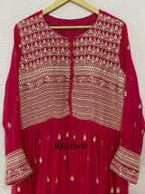 Pure Georgette Ready To Wear Long kurta With Attached Lining And Beautiful Thread Embroidery With Cutdana And Sequence Work, Pure Chiffon Full Size Dupatta With Four Side Thread Border