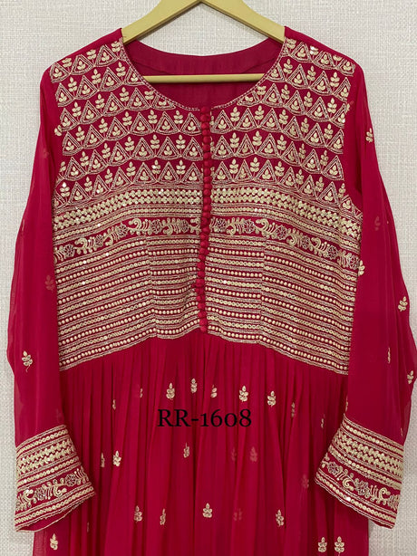 Pure Georgette Ready To Wear Long kurta With Attached Lining And Beautiful Thread Embroidery With Cutdana And Sequence Work, Pure Chiffon Full Size Dupatta With Four Side Thread Border