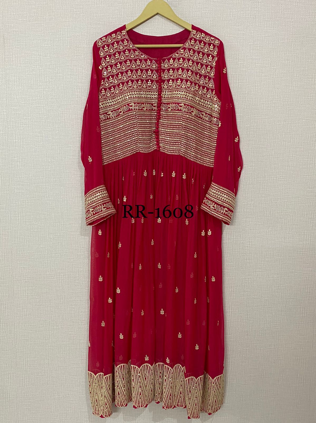 Pure Georgette Ready To Wear Long kurta With Attached Lining And Beautiful Thread Embroidery With Cutdana And Sequence Work, Pure Chiffon Full Size Dupatta With Four Side Thread Border