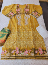 Pakistani Stitched Embroidered luxury lawn Dresses With Silk Dupatta Ready To Ship