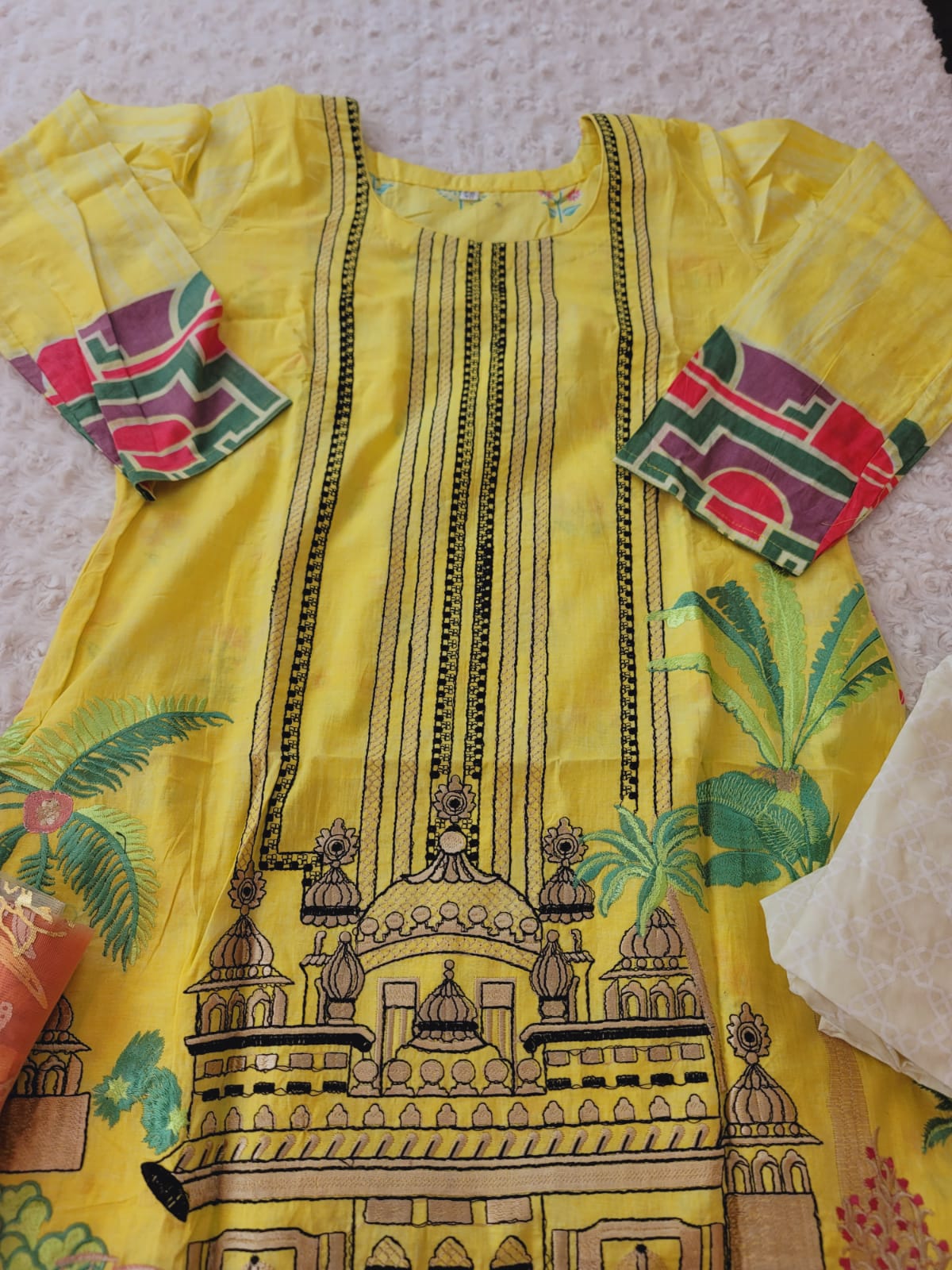 Indian Cotton Stitched Embroidery Suit Ready To Ship