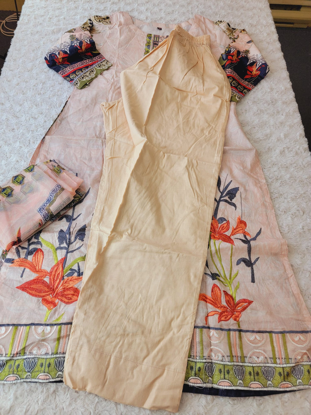 Indian Cotton Stitched Embroidery Suit Ready To Ship